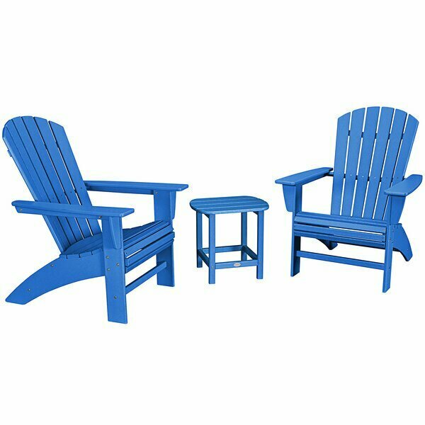 Polywood Nautical Pacific Blue Patio Set with Curveback Adirondack Chairs and South Beach Table 633PWS4191PB